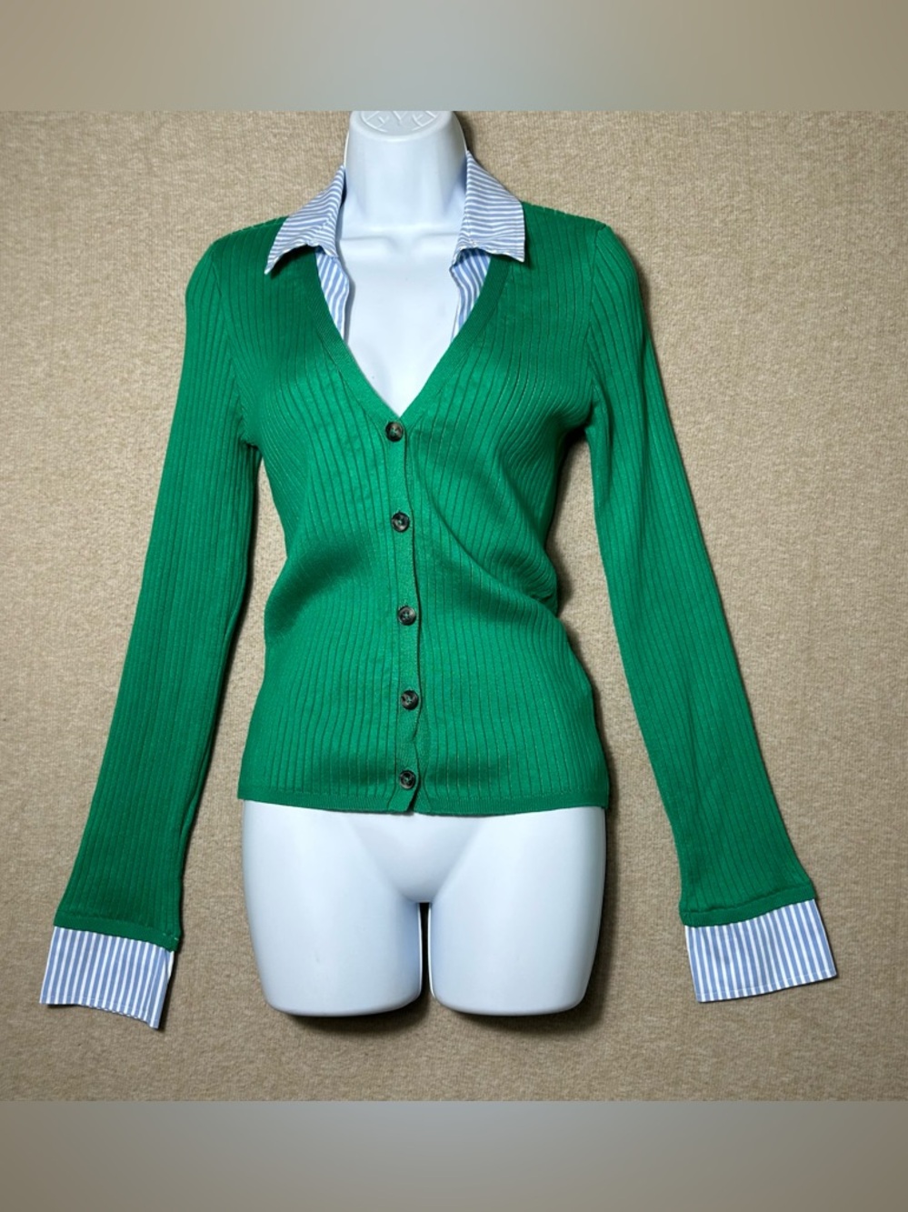 New Maeve Anthropologie Twofer Sweater Womens Size Small Ribbed Academic V Neck